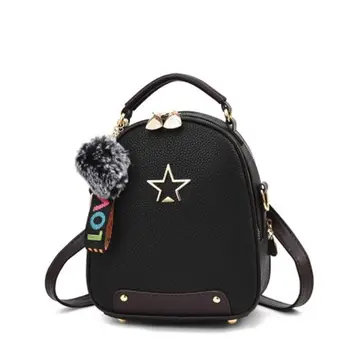 

Double Use Bag Classic Luxury Design Famous Student PU Leather Rucksack Casual Hair Ball Pendant Shoulder Bag Mochila X549