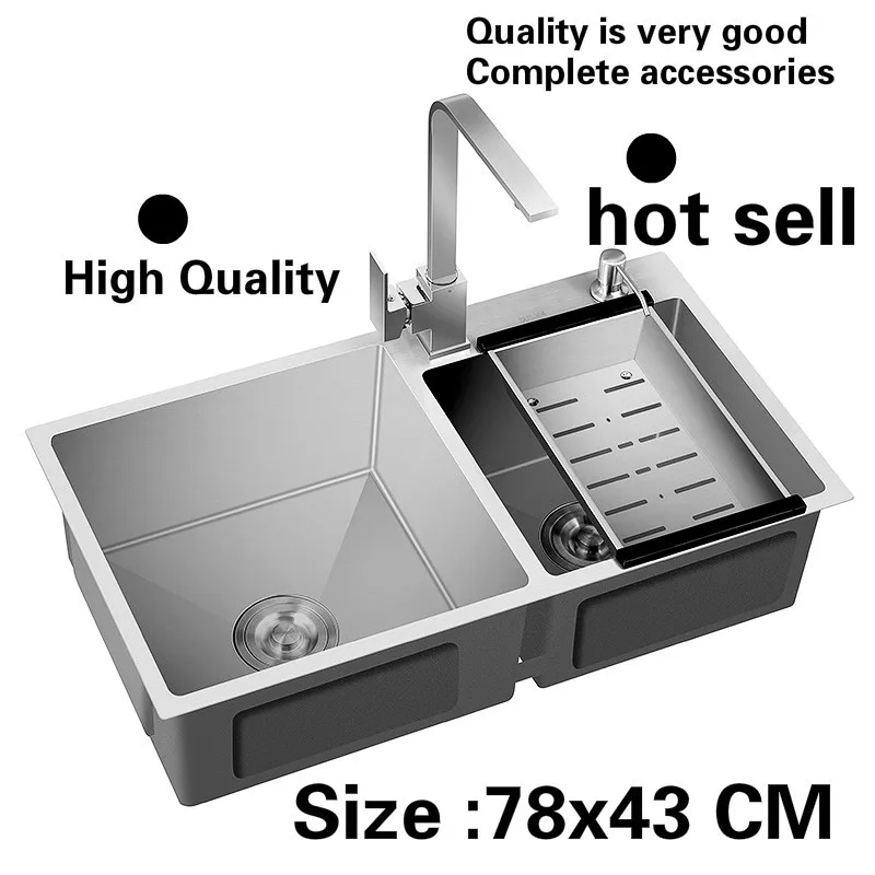 

Free shipping Apartment 304 stainless steel kitchen manual sink double groove high quality do the dishes hot sell 780x430 MM
