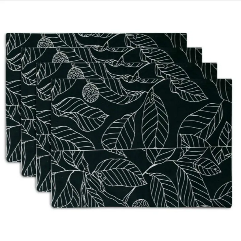 

Cotton linen Table Placemats Leaf Insulation Pad Table Mat Bowl Mat Coasters Western Food Mats Black/white 32x45cm
