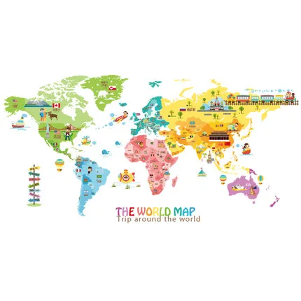 Big Animal World Map Wall Sticker Kids Room Home Decor Cartoon Wall Decor Aesthetic Self Adhesive Poster Wallstickers Aliexpress