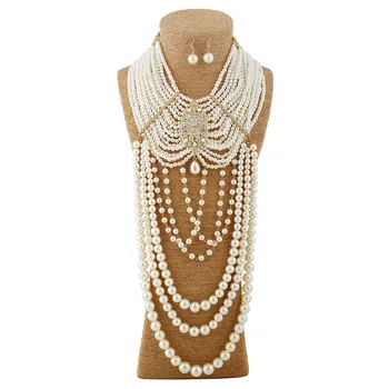 

Luxurious Multilayer Pearl Tassel Jewelry Set Elegant Vintage Pearl Pendant Choker Necklace Earrings For Party Wedding Jewelry