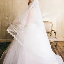 Высокое качество два слоя фаты глава длинные тюль фата на мантилья кружева край Waitz длина фата V829