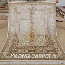 Yilong 4,5 'x6. 5' ковер тавризский Шелковый бежевый медальон ручной работы Изысканные турецкие шелковые коврики(0151