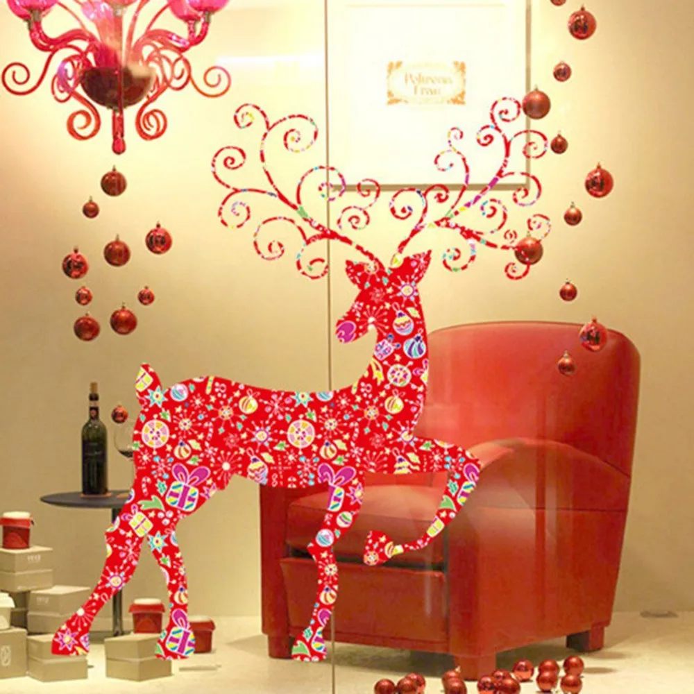 Christmas Wall Sticker Red Deer Pvc Bell Wall Decals Home Decor for Home Decor Red Deer
