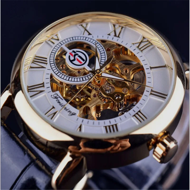 2019 Gold Men Mechanical Clock Montre Homme Man Business Fashion Watches Top Brand Winner Luxury Leathers Keleton Design Gift