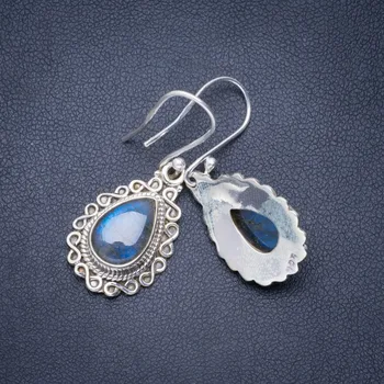 

Natural Blue Fire Labradorite Handmade Unique 925 Sterling Silver Earrings 1.5" A0641