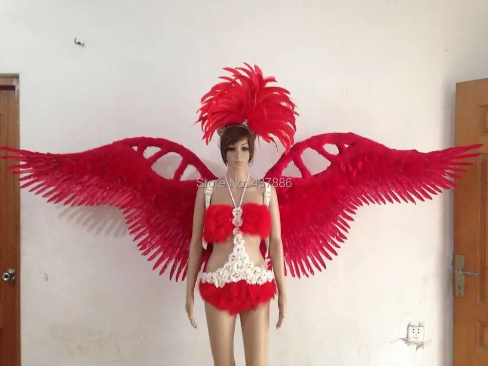 Для модных показов карнавальный кабарет сценическая одежда крыло головной убор юбка крылья Ангела из перьев Костюмы Набор для женщин