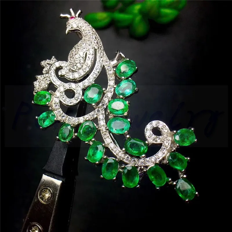 

Emerald brooch pins Free shipping 0.25ct*17pcs gemstone Natural real emerald 925 sterling silver Peacock style #L18100917