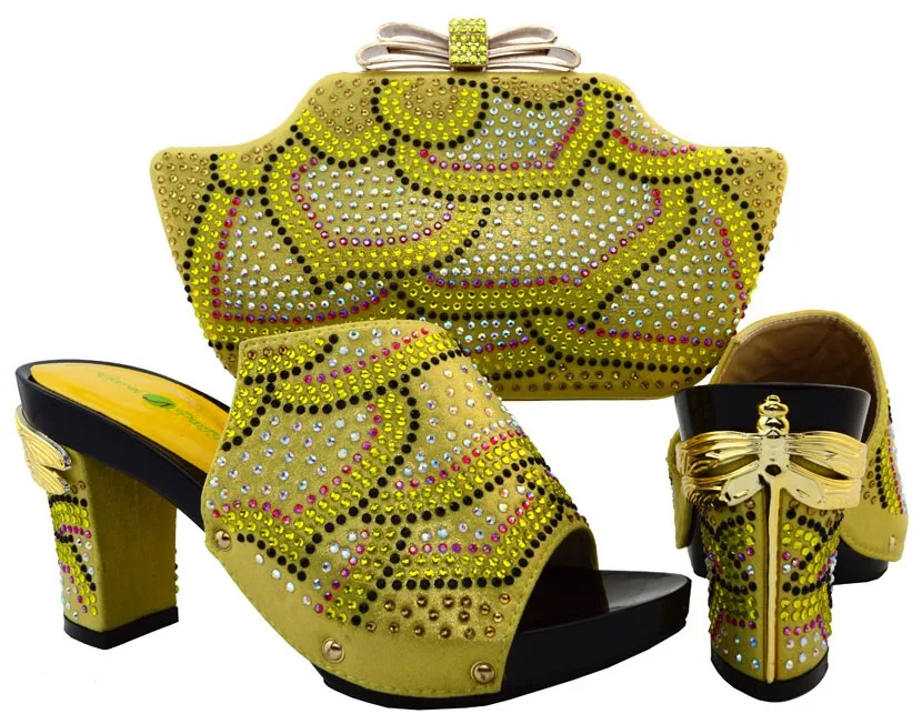 

High Quality Ladies Shoes And Bag Set For New Year Party Africa Desgin High Heels Slipper Shoes And Bag Set Gold Color BCH-15
