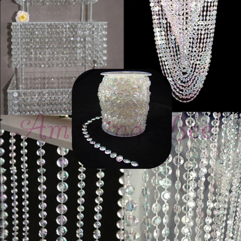 99ft / 30m Iridescent Garland Diamond Strands Acrylic Crystal Bead