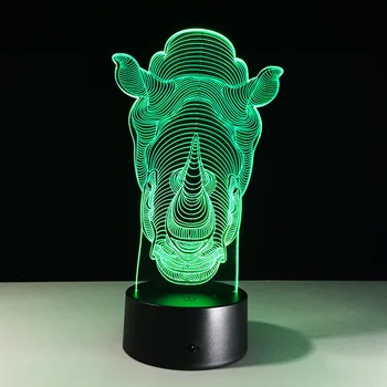 

7 Color The rhino Lamp 3D Visual Led Night Lights for Kids Touch USB Table Lampara Lampe Led Lamp Usb Baby Sleeping Nightlight