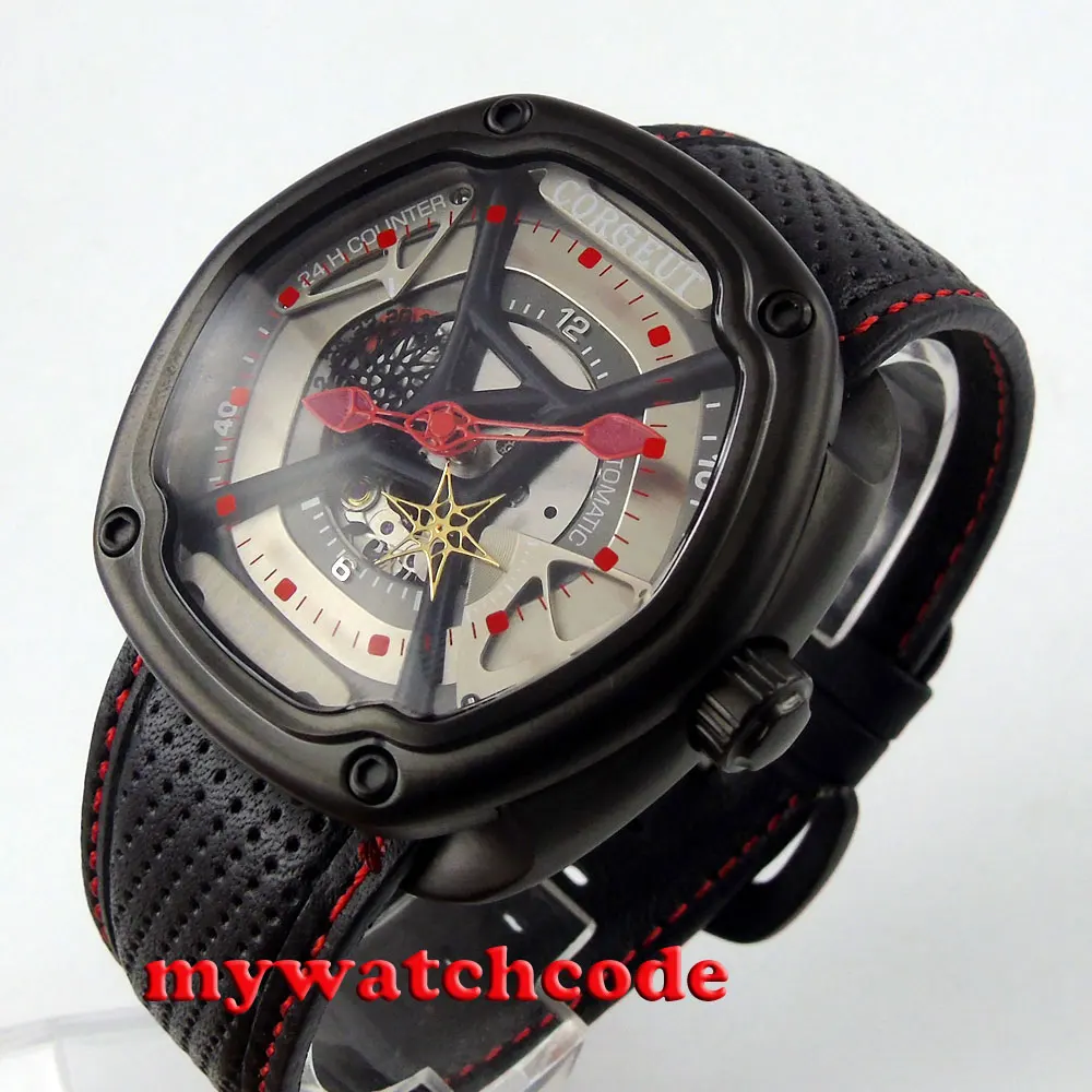 

45mm corgeut hollow dial three-dimensional dial PVD miyota Automatic mens Watch