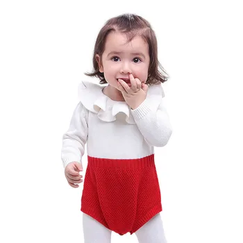 

0-3T Baby Girls Knitted Romper Girls Long Sleeve Crochet Jumpsuit Infant Warm Playsuit Sunset D0034