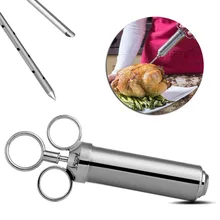 2 unze Fleisch Türkei Marinade Injektor Edelstahl Lebensmittel Geschmack Gewürz BBQ Sole Injektoren Kit Injection Gun mit 2 Nadeln