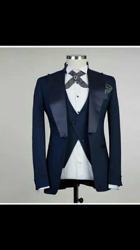 Индивидуальные темно-синий смокинг для жениха 3 предмета Slim Fit Мужские Нарядные Костюмы для свадьбы жених Best Man костюм дружки (куртка + брюки