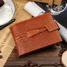Лидер продаж, модные мужские кошельки из воловьей кожи, натуральная кожа крокодила язычок с текстурой, Carteira, 3 складки, черный, коричневый, кошелек с карманом для монет