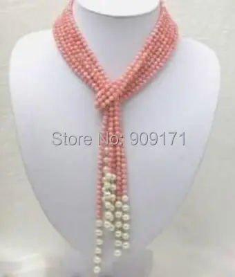 

Free Shipping>>50 inch 4mm Pink Coral Freshwater Pearl Necklace AAA