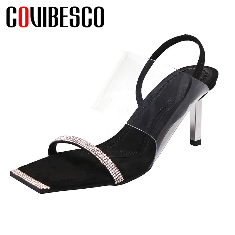 

COVIBESCO 2019 Fashion Summer Rhinestone Bordered Woman Sandals Square Toe Thin Heels Pumps Party Prom Sexy Elegant Shoes Woman