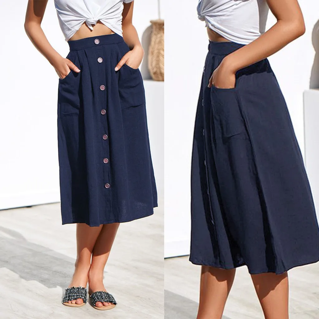 SAGACE для женщин юбка мода леди с высокой талией сексуальная повседневное Кнопка бедра с карманом длинная faldas mujer moda 2019 409