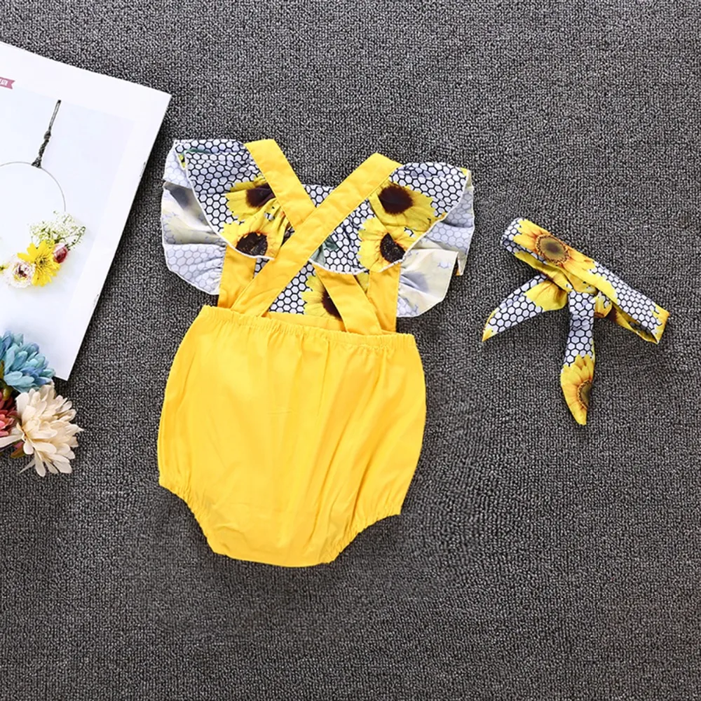 Puseky/ одежда для маленьких девочек в стиле пэчворк с подсолнухом, комбинезон с оборками для новорожденных девочек, комбинезон, одежда для детей 0-18 месяцев