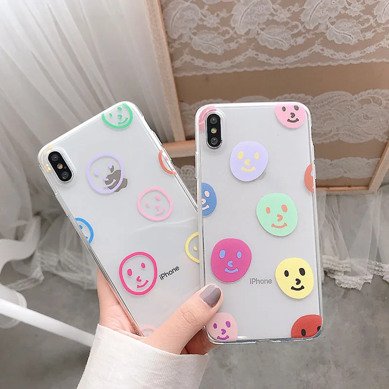 

Cute Cartoon Colored smiley face Phone Case For iphone7 case Transparent Silicon Cover For iphone6 6s 7 8plus XR XS MAX XS case
