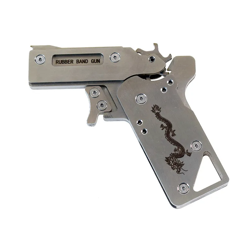 Шесть последовательных сажа пистолет с резиновой лентой может быть запущен Seiko нержавеющая сталь мини складной Пистолет Дракон узор открытый игрушка подарок