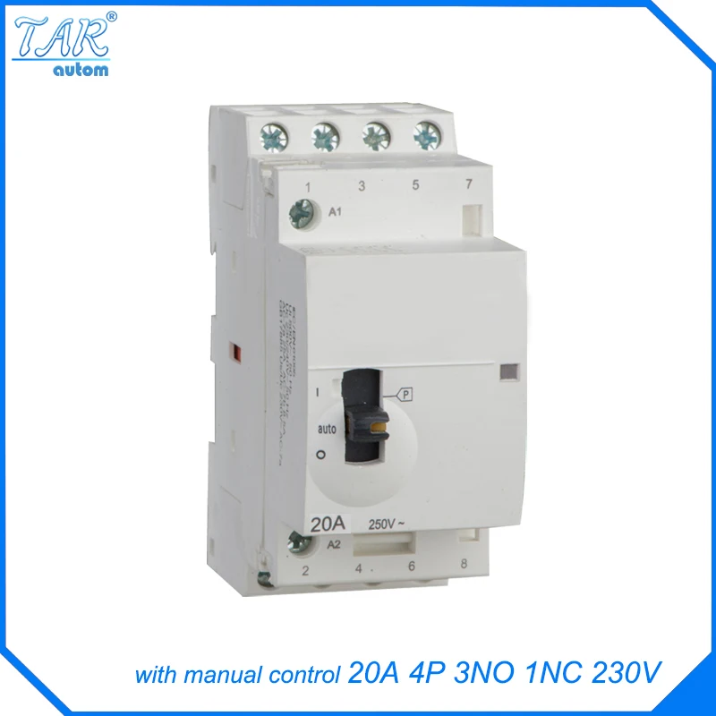 

Modular miniature household AC contactor 20A 3NO 1NC 220V 4P With manual override switch