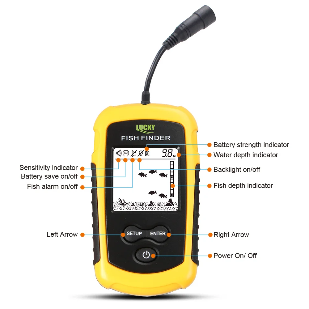 Deeper Sonar Fishfinder Lucky Fish Finder Sonar Alarm Fish Finder Echo Sounder 0.7-100M Transducer