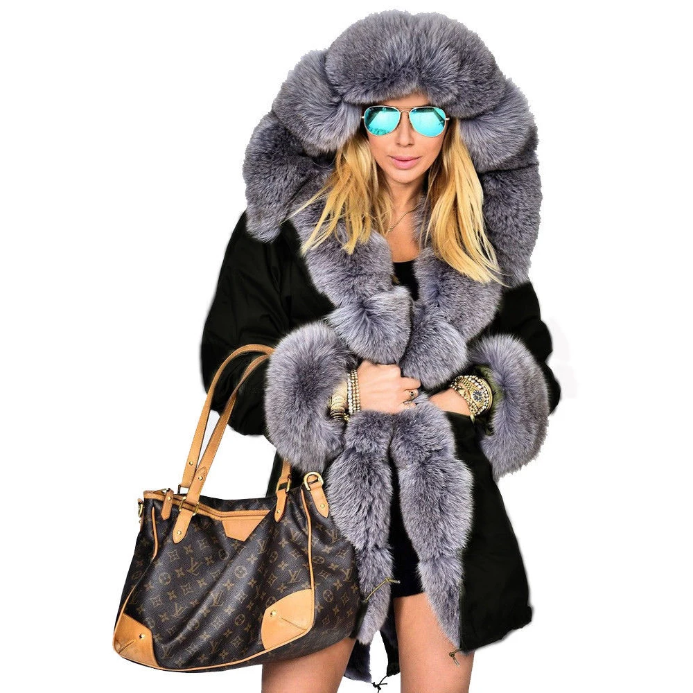 Roiii Thickened Grey Warm Loose Style Punk Grey Faux Faux Fur Casual