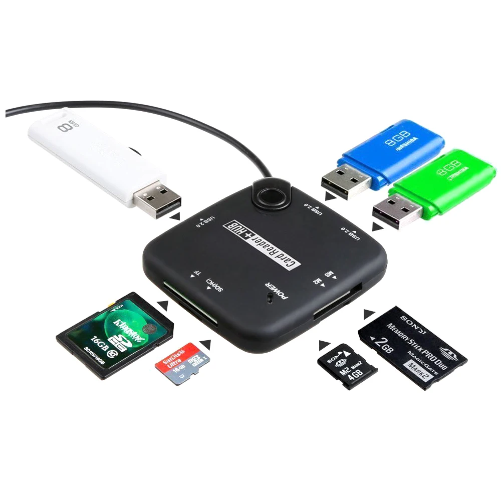 Порт USB 2,0, SD, TF, MS, M2 картридер OTG usb-хаб Внешний USB 2,0 OTG картридер мини читатель Multi в 1 OTG адаптер SD (HC)