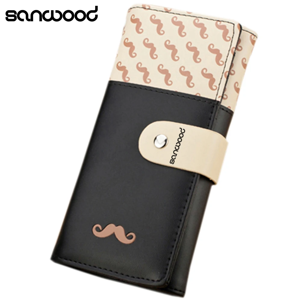 2015 Для женщин усы удлиненный кошелек-клатч сумка Кнопка Бумажник из искусственной кожи Модные 2015 6NXK