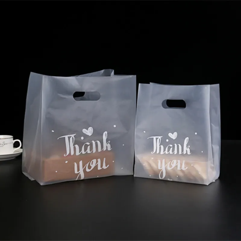 50pcs thank you 19x28cm Transparent Clear Plastic Bag With Handles Gift Bag Jewelry Cookies Big ...