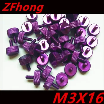 

10PCS Purple Colour M3*16 aluminum knurled Thumb hand tighten screw