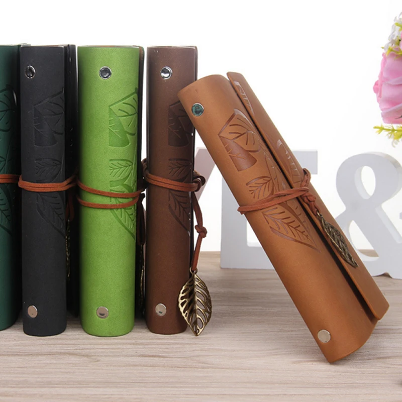 

M Vintage Leaf Leather Travel Journal Notebook Blank Kraft Diary Planner Notepad Spiral Soft Cover Stationery School Supplies