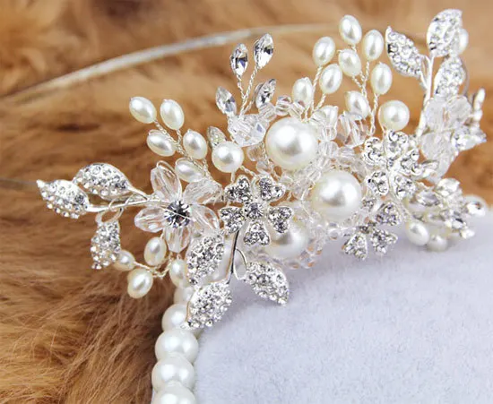 

handmade pearl Bride hairbands wedding tiara popular bridal pearl rhinestone hair tocados para novias decoration