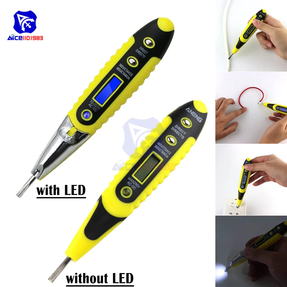 

LCD Digital Display Voltage Detector Tester Tool AC DC Electric Test Pen 12-220V with LED Light 12-250V without LED Light