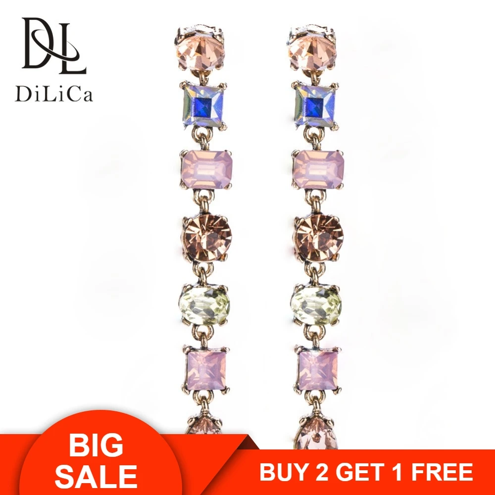 

DiLiCa Elegant Women Crystal Drop Earrings Rhinestone Statement Earrings Dangle Long Earring Bohemian Jewelry