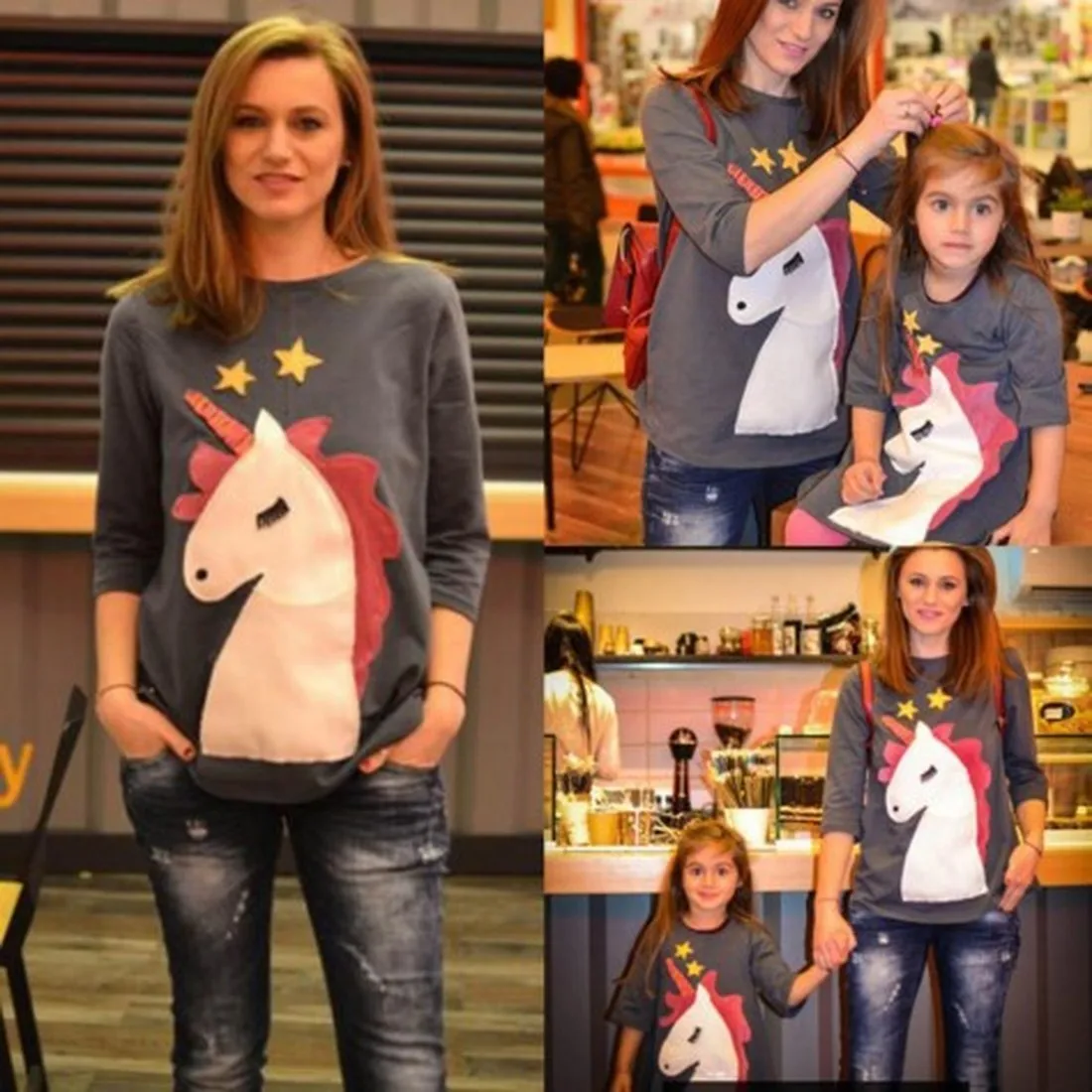 

Fashion mother and daughter clothes family matching outfits unicorn embroidered cotton t-shirt cute mommy and me clothes tops