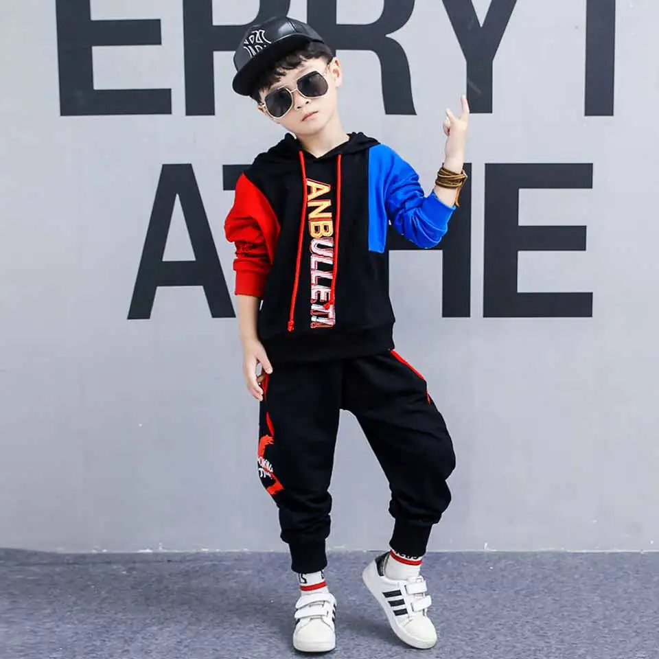 Новинка года, одежда высокого качества для мальчиков костюм в стиле уличного хип-хоп осенний Детский свитер с длинными рукавами большой детский костюм для уличных танцев - Цвет: Красный