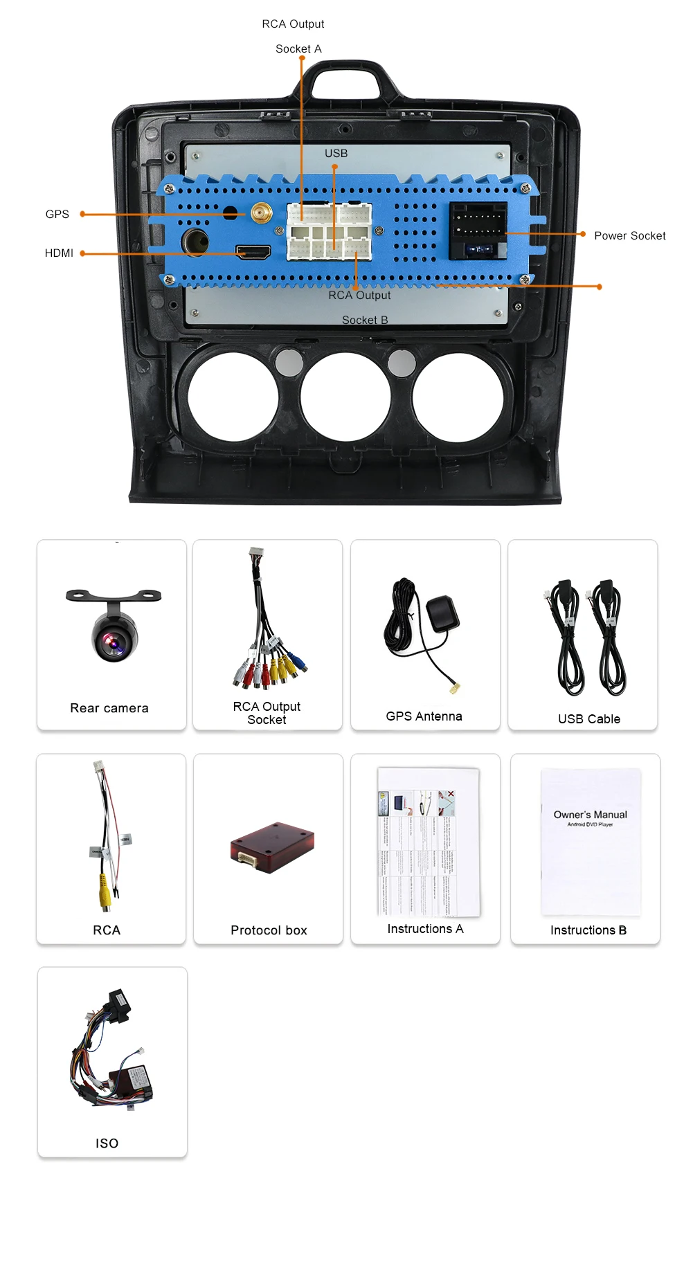  4G RAM 2din car radio android 9.0 for ford focus with Radio GPS Navigation Mirror Link Bluetooth Wi