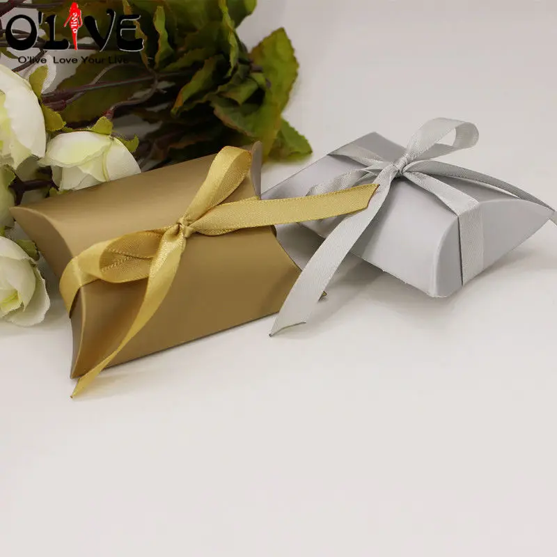100 шт подарочные коробки для конфет упаковка вечерние сувениры Свадебная бонбоньерка золото серебро бумажная коробка подушка шоколадный