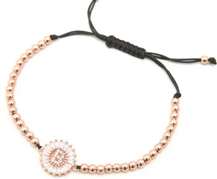 

micro pave Copper White cz Cubic Zirconia rope adjusted Beads Bracelet tgdf2 Alphabet Initial Charm Braided Bangles Letters dgh3