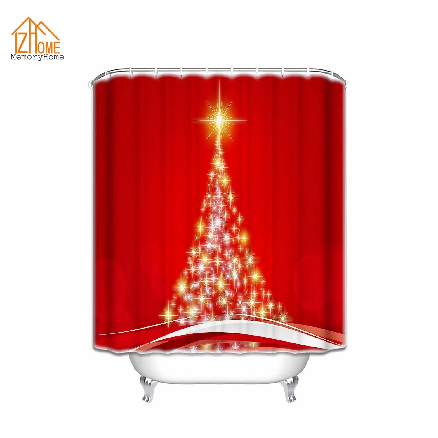 Memory Home Custom Waterproof Bath Curtains Merry Christmas Art