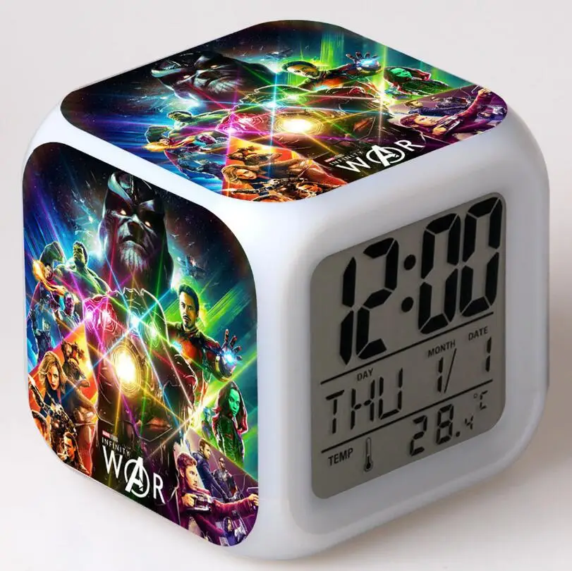 

Marvel The Avengers 3 Infinity War Led Light 7 Colors Change Alarm Clock Captain America Iron Man Home Decor Action Figure Toys