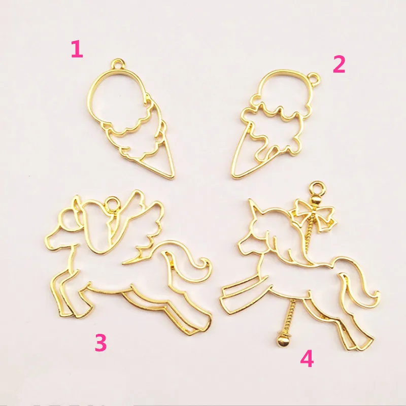 

12pcs cute unicorn Open Bezel Metal Frame Pendant Gold Charm Bezel Setting Cabochon Setting UV Resin Charm
