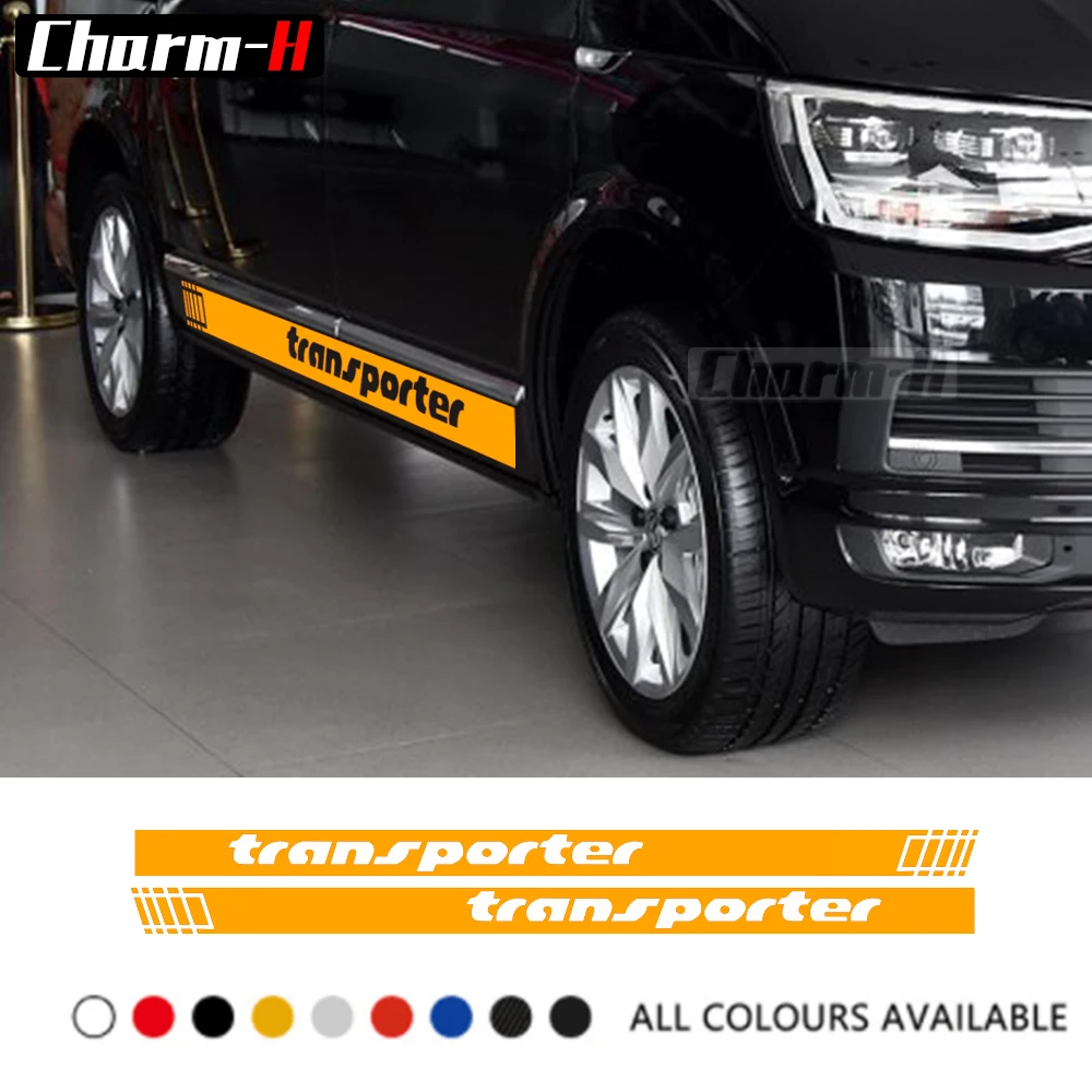 2X الباب الجانب المشارب تنورة ملصقا سباق المشارب الرسومات الجسم صائق ل Volkswagen TRANSPORTER T4 T5 T6 اكسسوارات