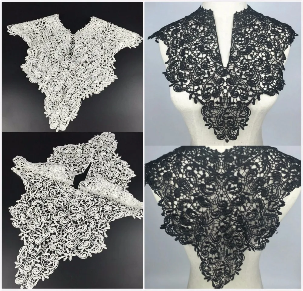 

Hot 1 PC 44*39cm 2 Layers White Black Large Lace Applique Neckline Lace Embroidery Collar Venise Lace Patch
