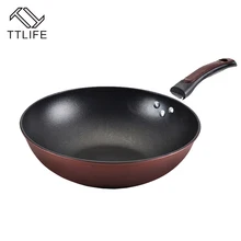 TTLIFE 32 cm 34 cm Capa antiadherente Sartén Wok Sartén Profunda alta Calidad El Uso de Utensilios de Fondo Plano para el Gas y la Inducción cocina