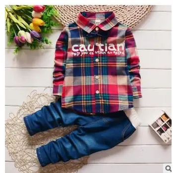

2017 fashion children's clothes sets 0-2 years old baby boys clothing suit coat + pants kids bow tie shirt Lattice cotton