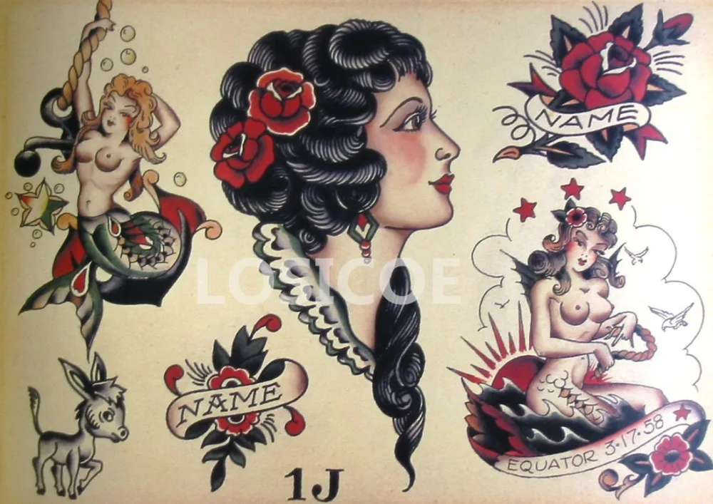 Vintage Tattoos Patterned Posters Kraft Paper Interior Painting Restoring Wall Sticker Print Art Bar Cafe Intertion Decoration | Дом и сад